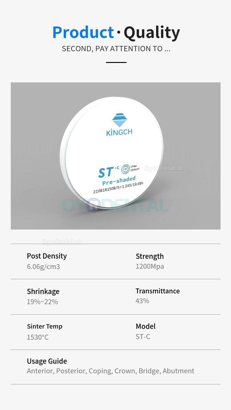 1 Stks Tandtechnisch Laboratorium ST-C Pre-schaduwrijke Zirconia Blok Prothese Tanden Cad Cam Blok